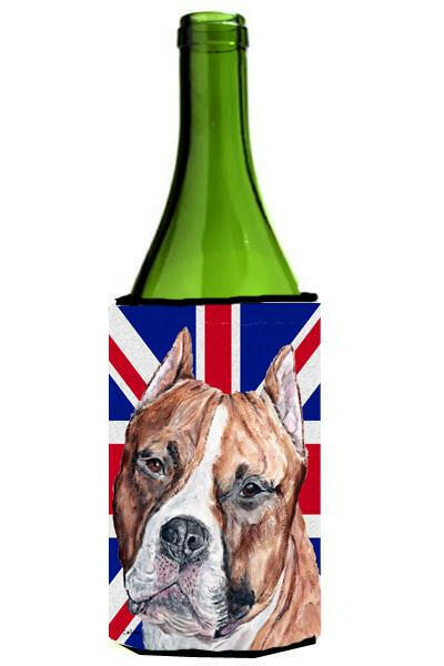 Staffordshire Bull Terrier Staffie with English Union Jack British Flag Wine Bottle Beverage Insulator Hugger SC9883LITERK by Caroline&#39;s Treasures