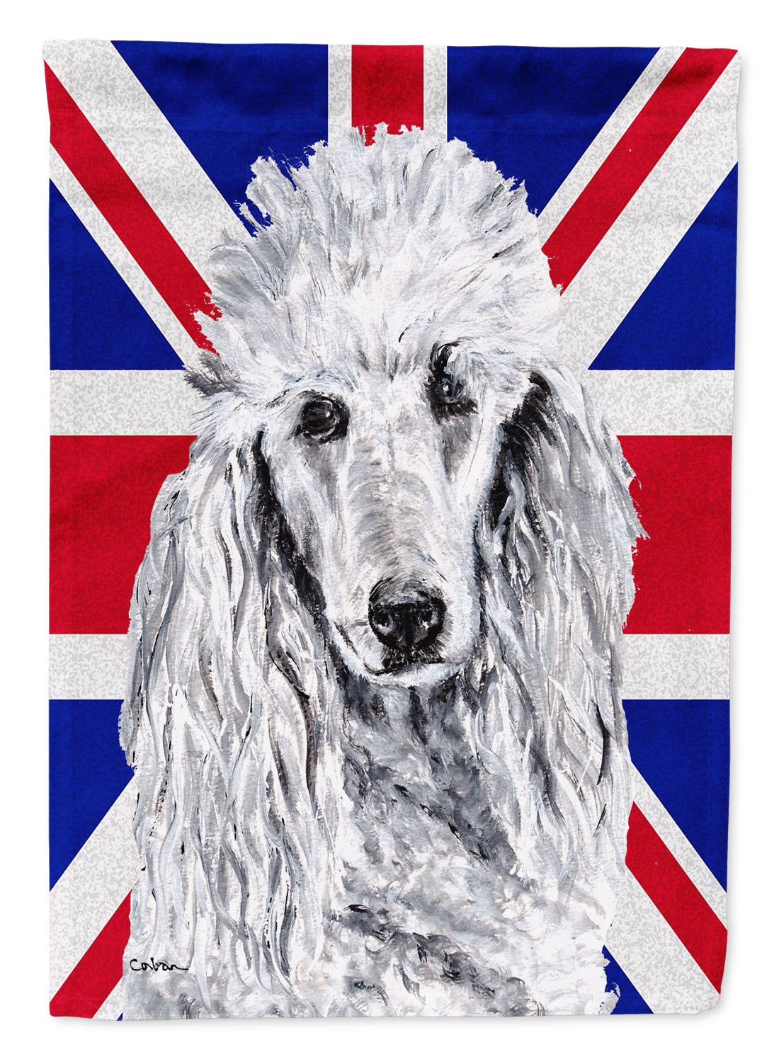 White Standard Poodle with English Union Jack British Flag Flag Canvas House Size SC9884CHF  the-store.com.