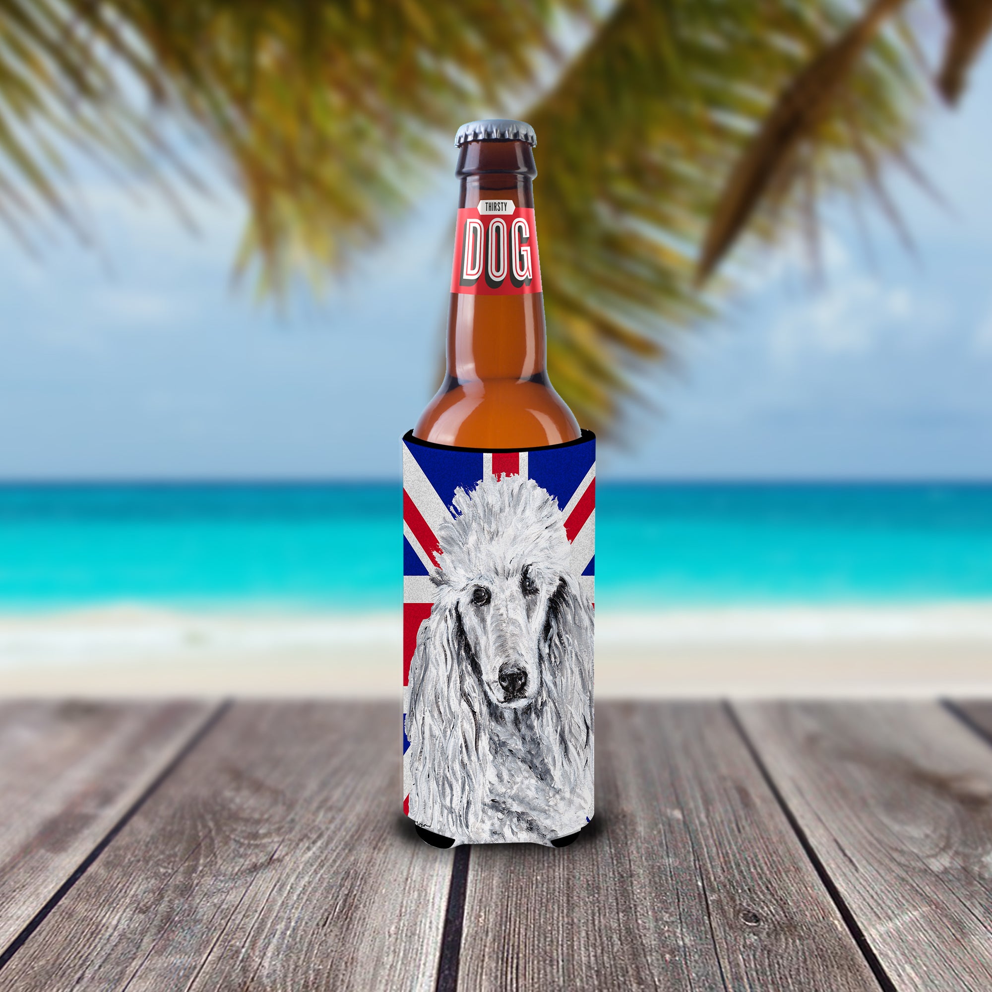 White Standard Poodle with English Union Jack British Flag Ultra Beverage Insulators for slim cans SC9884MUK