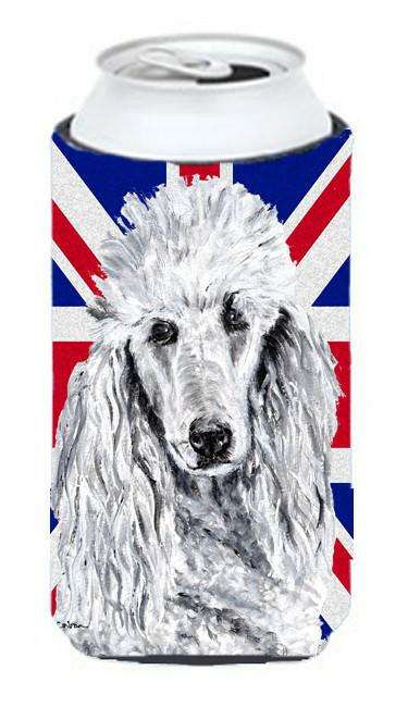 White Standard Poodle with English Union Jack British Flag Tall Boy Beverage Insulator Hugger SC9884TBC by Caroline&#39;s Treasures