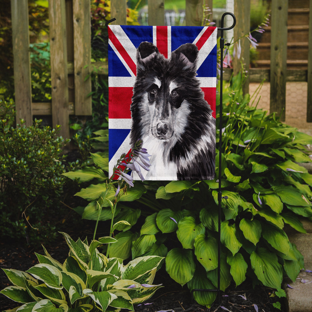 Black and White Collie with English Union Jack British Flag Flag Garden Size SC9885GF