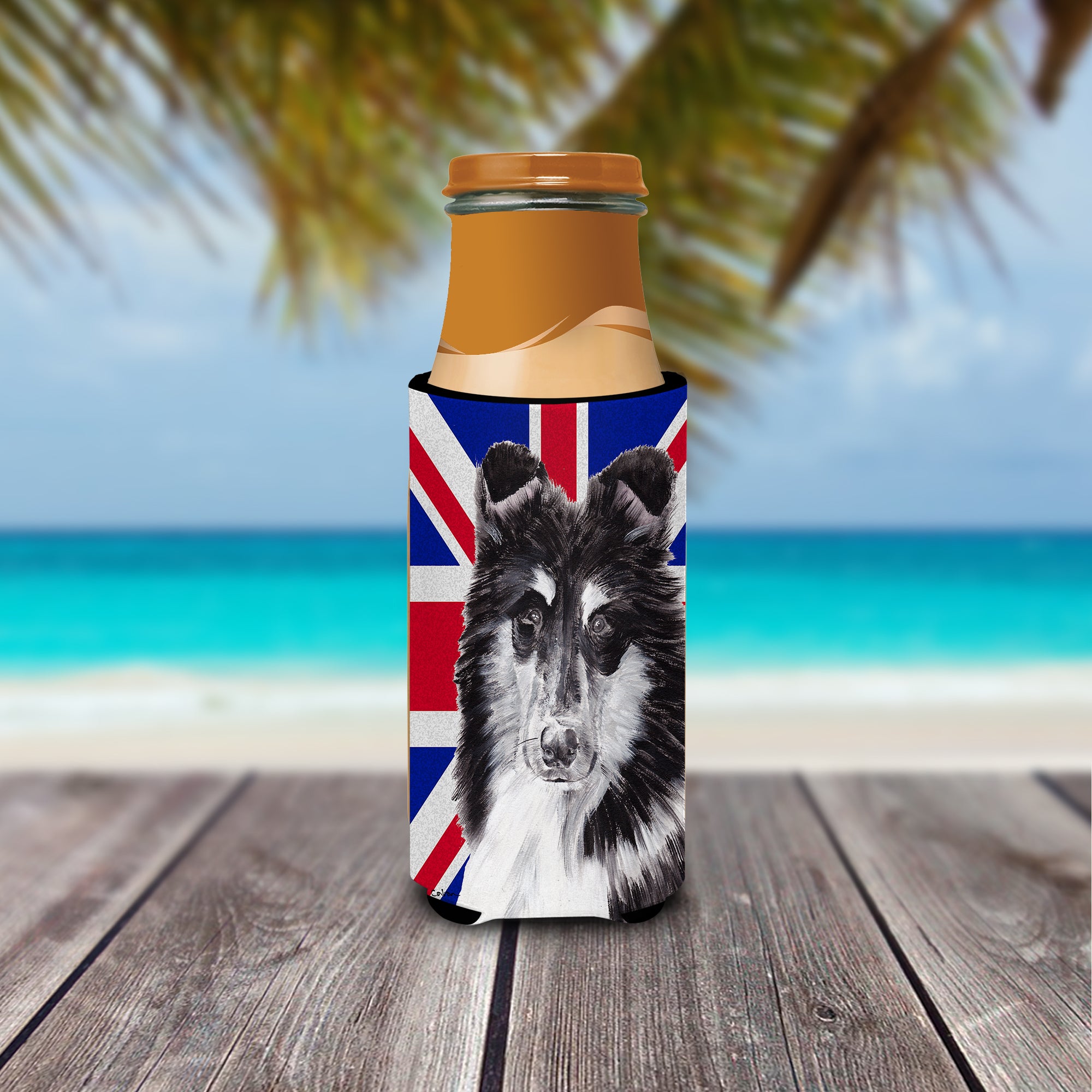 Black and White Collie with English Union Jack British Flag Ultra Beverage Insulators for slim cans SC9885MUK