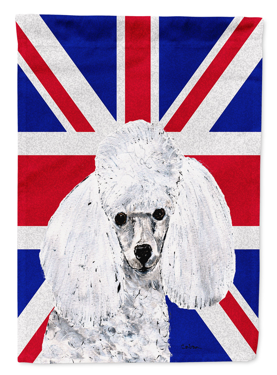 White Toy Poodle with English Union Jack British Flag Flag Canvas House Size SC9886CHF