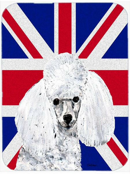 White Toy Poodle with English Union Jack British Flag Glass Cutting Board Large Size SC9886LCB by Caroline&#39;s Treasures