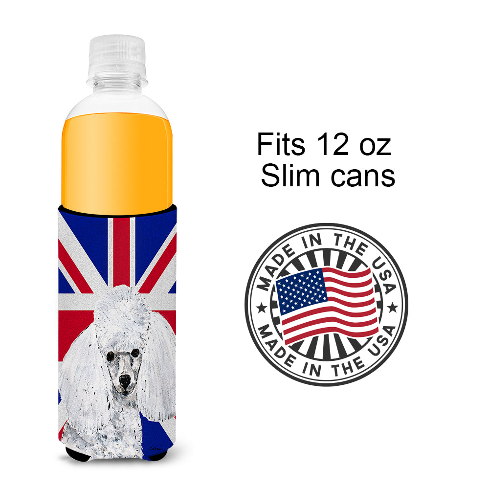 White Toy Poodle with English Union Jack British Flag Ultra Beverage Insulators for slim cans SC9886MUK.