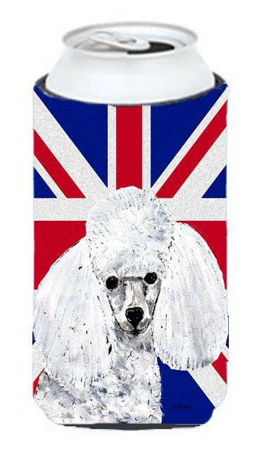 White Toy Poodle with English Union Jack British Flag Tall Boy Beverage Insulator Hugger SC9886TBC by Caroline&#39;s Treasures
