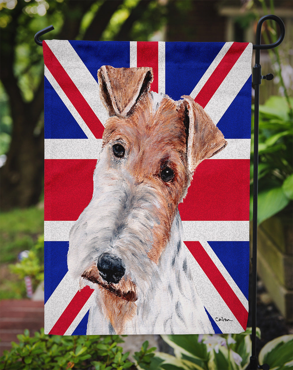 Wire Fox Terrier with English Union Jack British Flag Flag Garden Size SC9887GF  the-store.com.