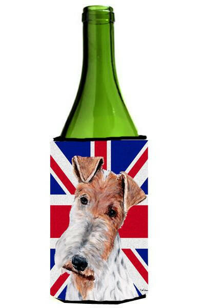Wire Fox Terrier with English Union Jack British Flag Wine Bottle Beverage Insulator Hugger SC9887LITERK by Caroline&#39;s Treasures