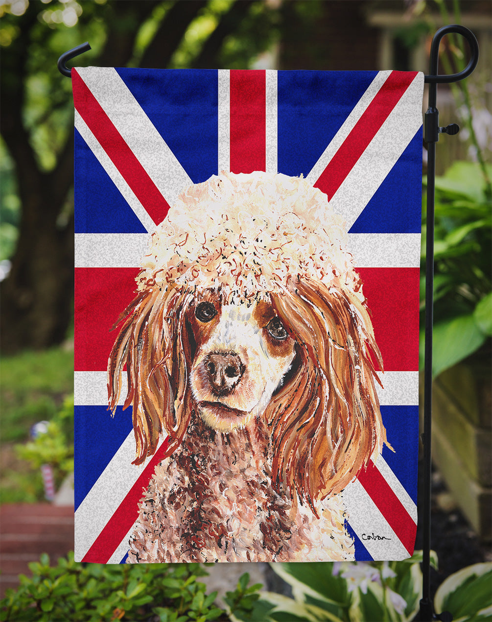 Red Miniature Poodle with English Union Jack British Flag Flag Garden Size SC9888GF  the-store.com.