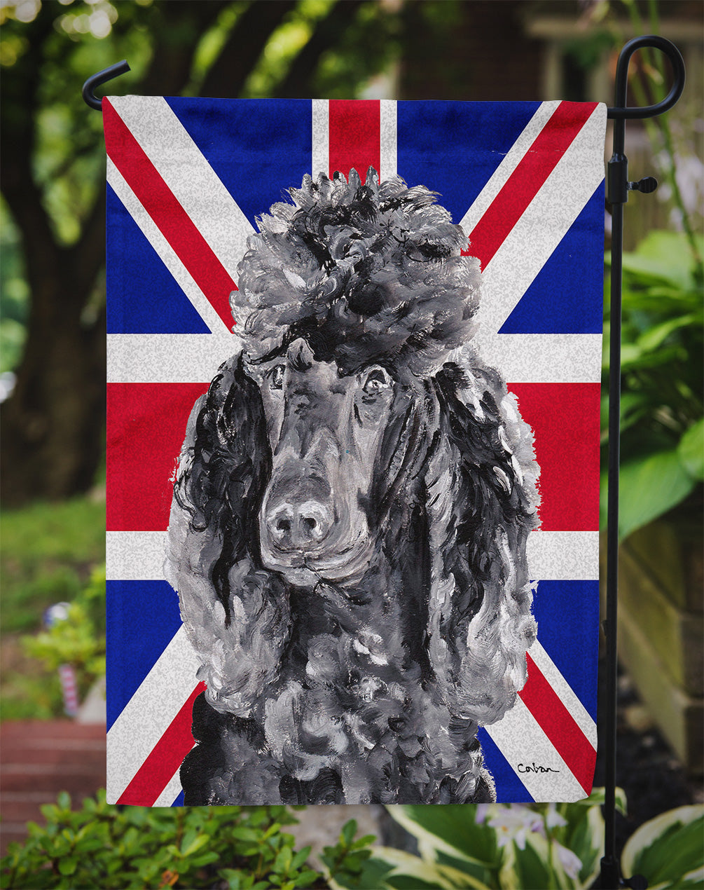 Black Standard Poodle with English Union Jack British Flag Flag Garden Size SC9889GF