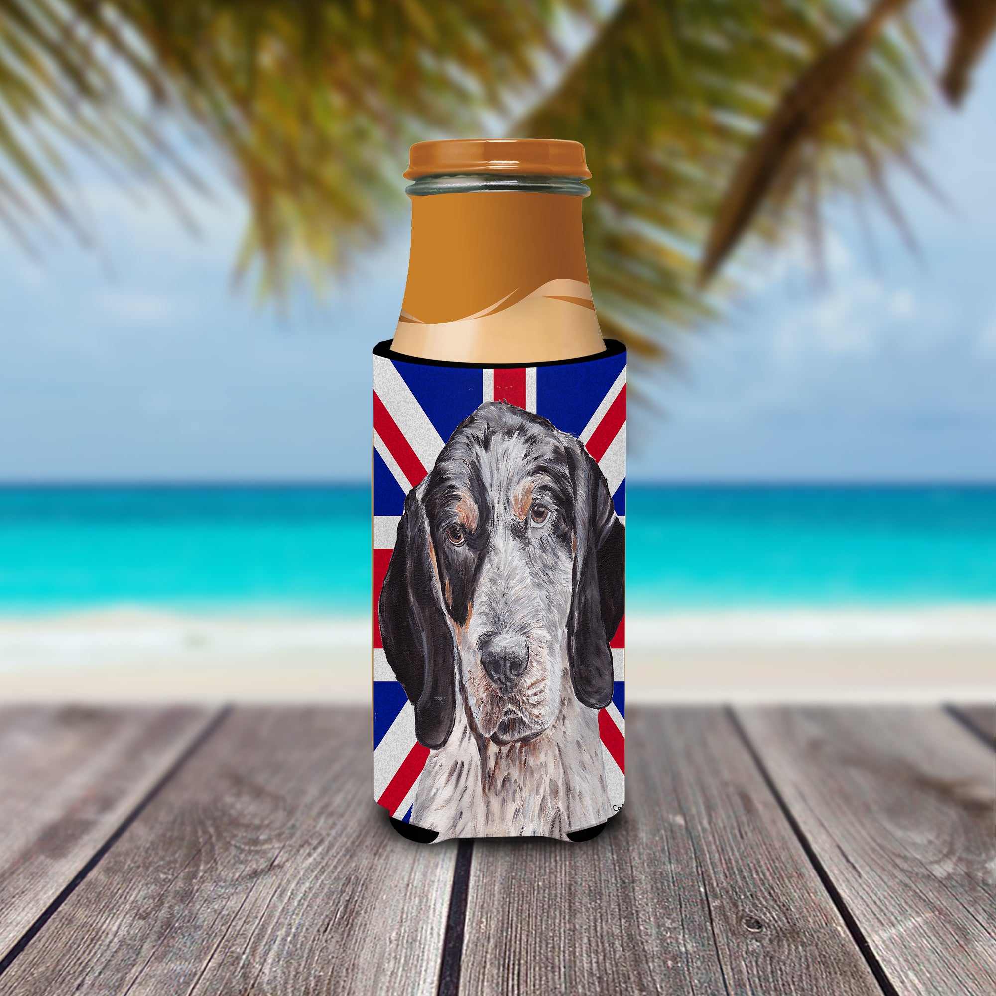 Blue Tick Coonhound with English Union Jack British Flag Ultra Beverage Insulators for slim cans SC9890MUK.