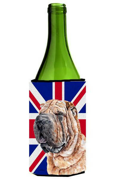 Shar Pei with English Union Jack British Flag Wine Bottle Beverage Insulator Hugger SC9892LITERK by Caroline&#39;s Treasures