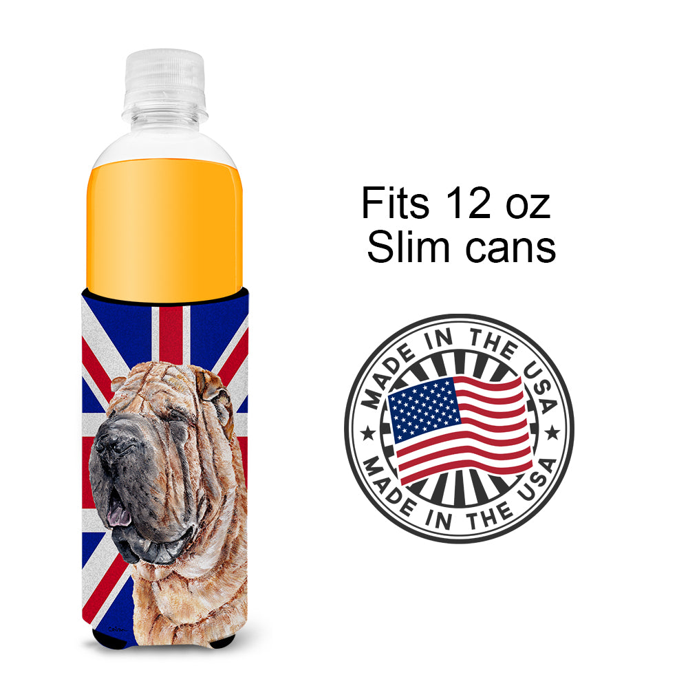 Shar Pei with English Union Jack British Flag Ultra Beverage Insulators for slim cans SC9892MUK.