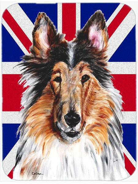 Collie with English Union Jack British Flag Glass Cutting Board Large Size SC9893LCB by Caroline&#39;s Treasures