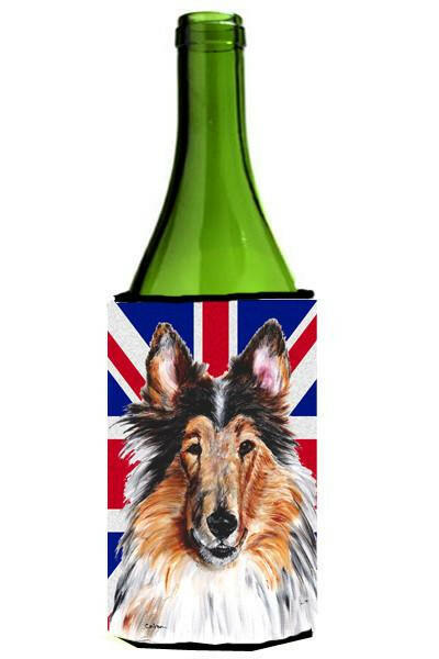 Collie with English Union Jack British Flag Wine Bottle Beverage Insulator Hugger SC9893LITERK by Caroline&#39;s Treasures