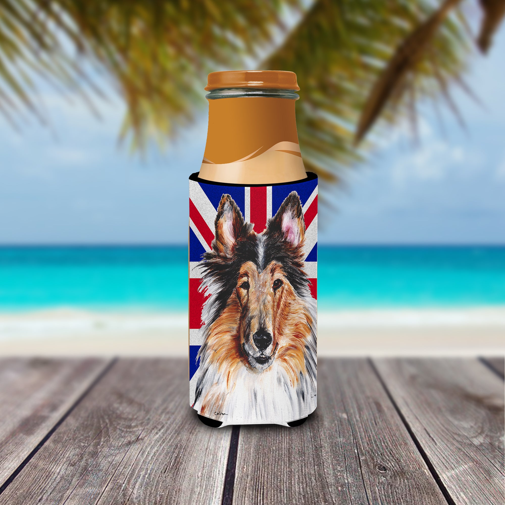 Collie with English Union Jack British Flag Ultra Beverage Insulators for slim cans SC9893MUK.