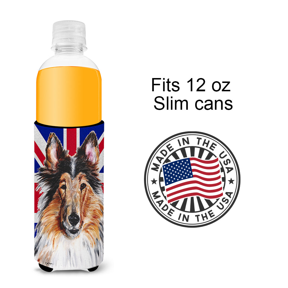 Collie with English Union Jack British Flag Ultra Beverage Insulators for slim cans SC9893MUK.
