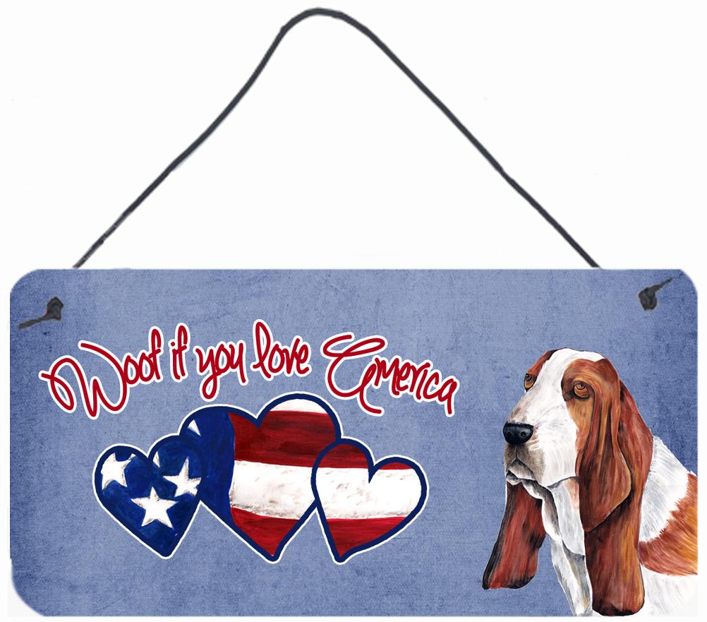 Woof if you love America Basset Hound Wall or Door Hanging Prints SC9957DS612 by Caroline's Treasures