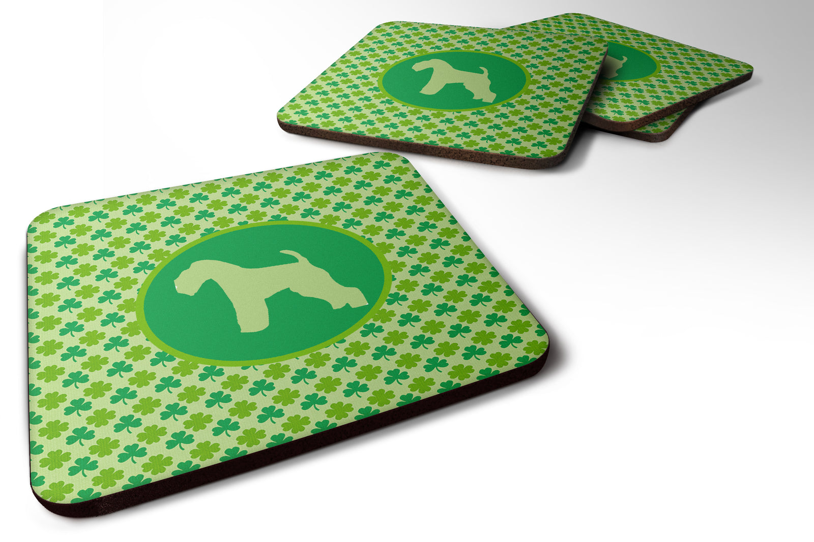 Caroline's Treasures Lakeland Terrier Lucky Shamrock Coasters - Set of 4 Lightweight Foam, Absorbent Drink Coasters