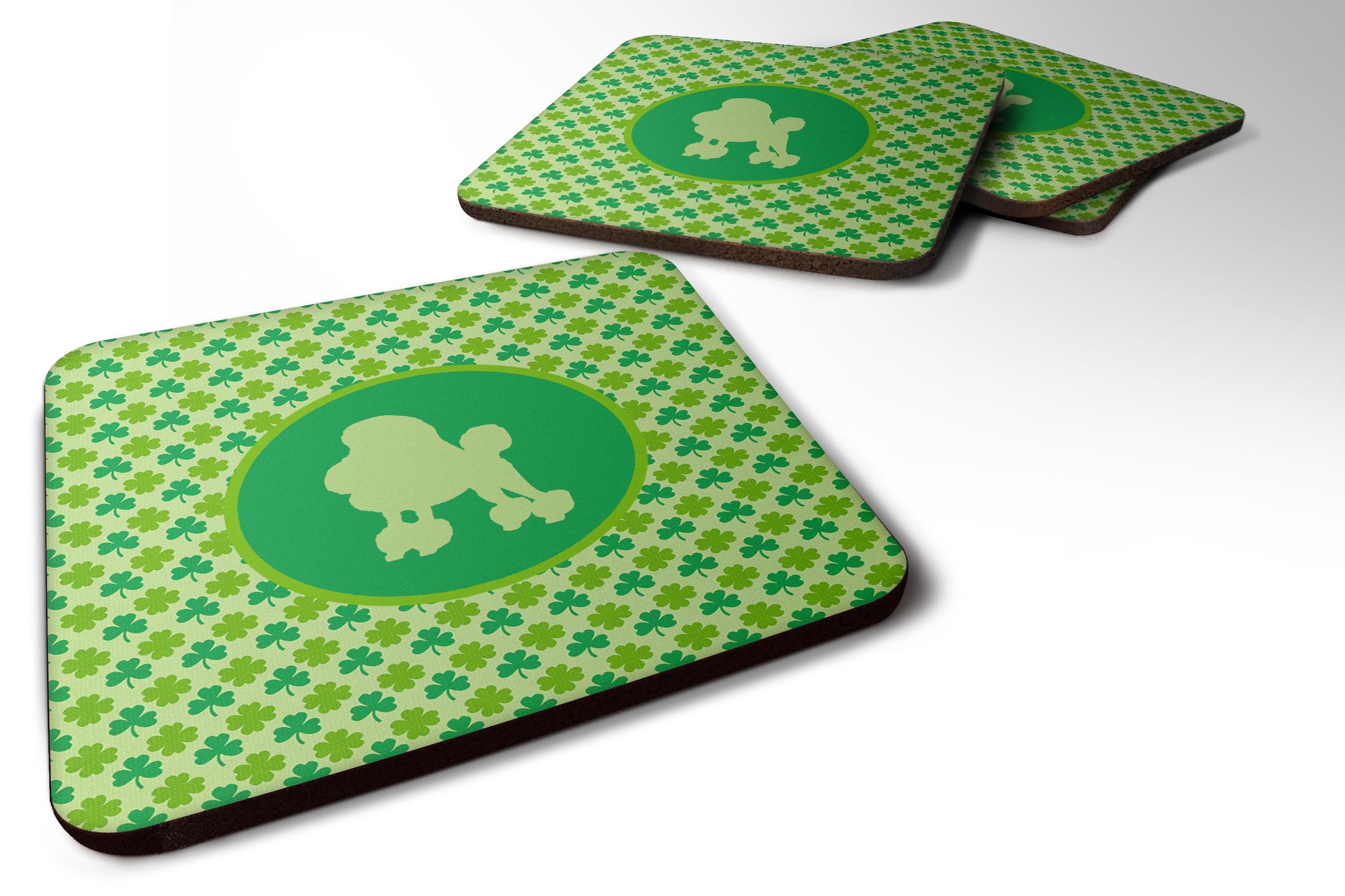 Set of 4 Poodle Lucky Shamrock Foam Coasters - the-store.com