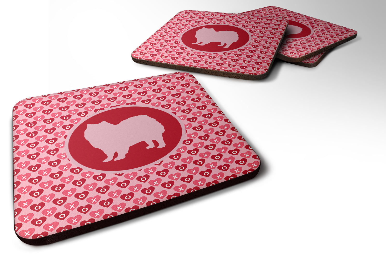 Set of 4 American Eskimo Valentine Hearts Foam Coasters - the-store.com