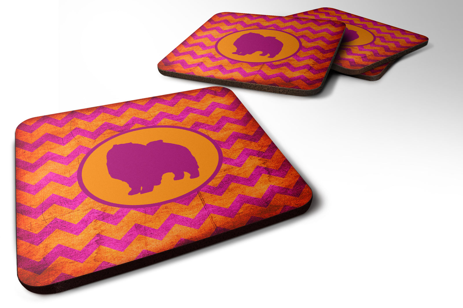 Set of 4 Keeshond Chevron Pink and Orange Foam Coasters - the-store.com