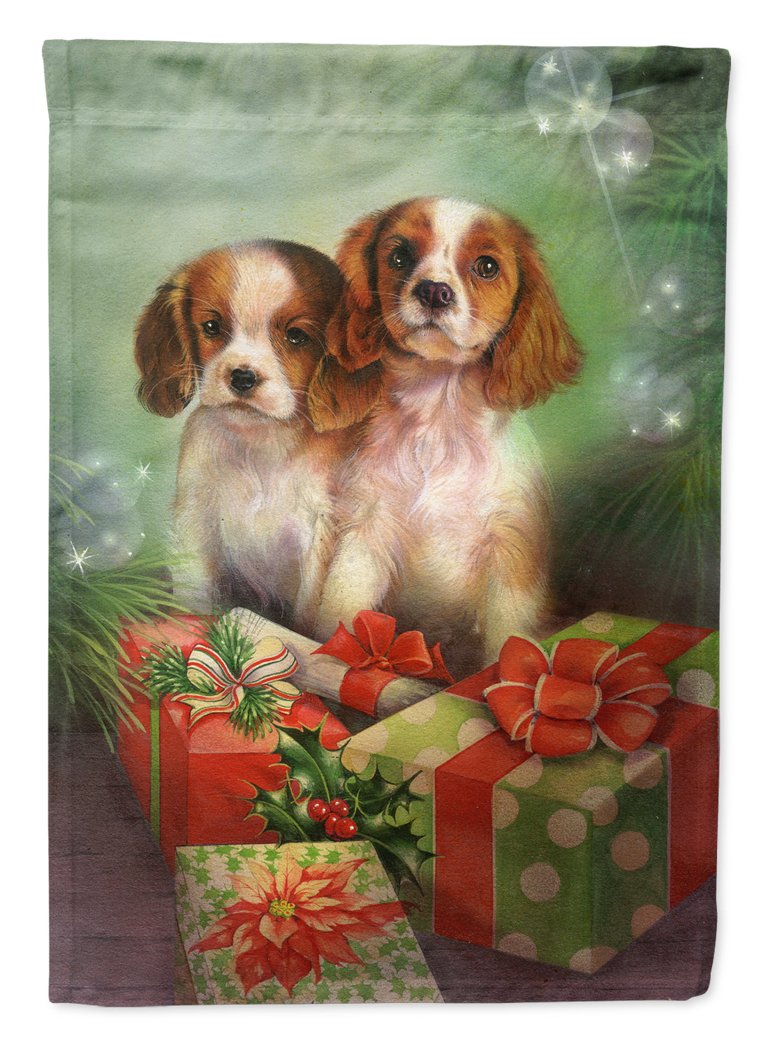 Cavalier Spaniels and Christmas Presents Flag Canvas House Size SDSQ0303CHF  the-store.com.
