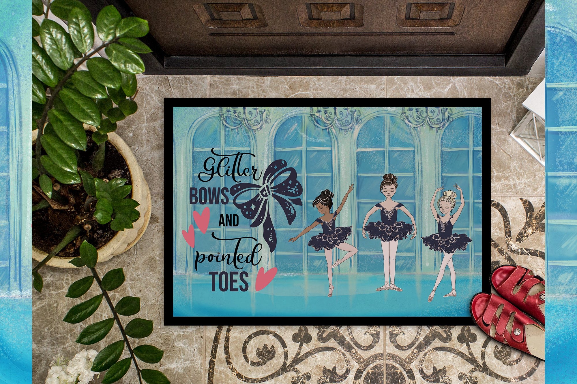 Glitter Bows and Pointed Toes Dance Indoor or Outdoor Mat 24x36 - the-store.com