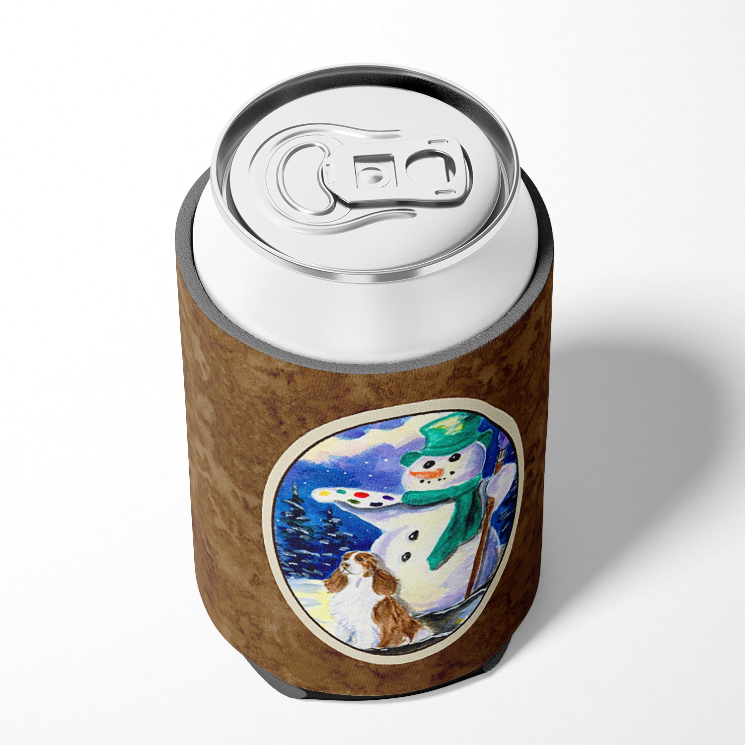 Artist Snowman with Springer Spaniel Can or Bottle Beverage Insulator Hugger