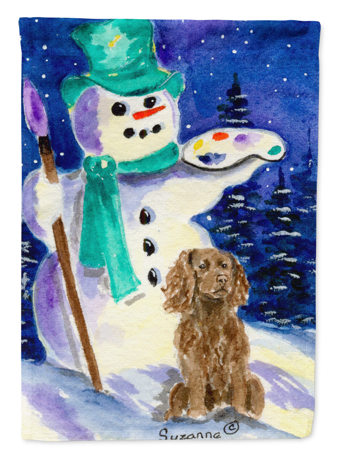 Artiste bonhomme de neige avec drapeau Boykin Spaniel sur toile Taille de la maison