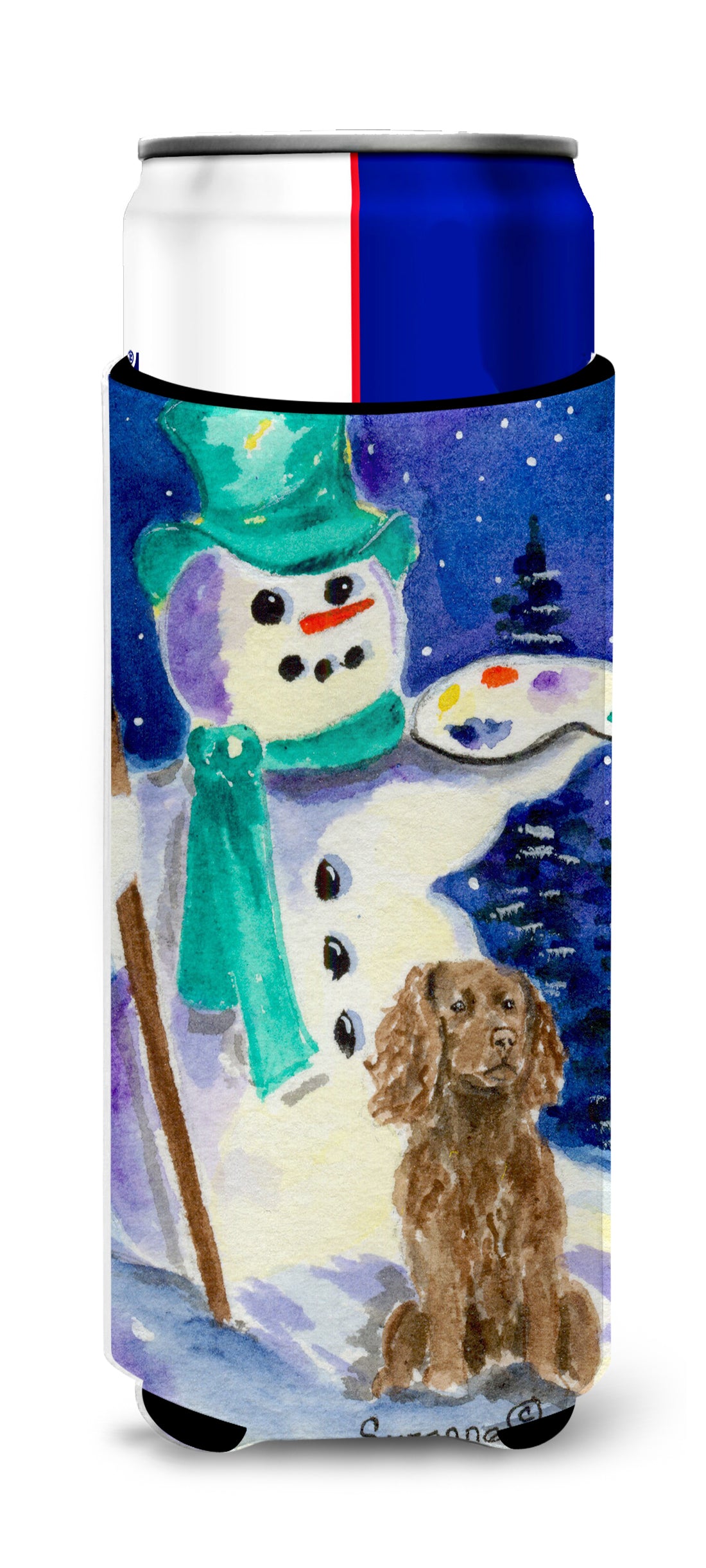 Artist Snowman with Boykin Spaniel Ultra Beverage Insulators for slim cans SS1001MUK