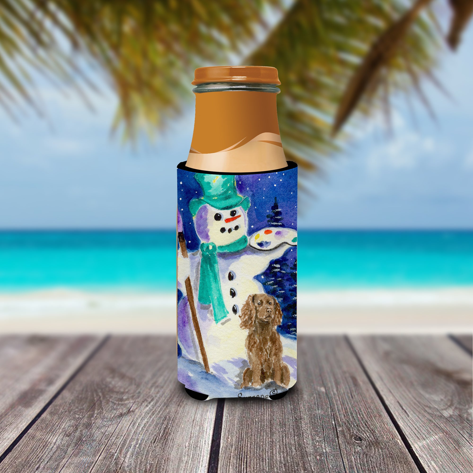 Artist Snowman with Boykin Spaniel Ultra Beverage Insulators for slim cans SS1001MUK.