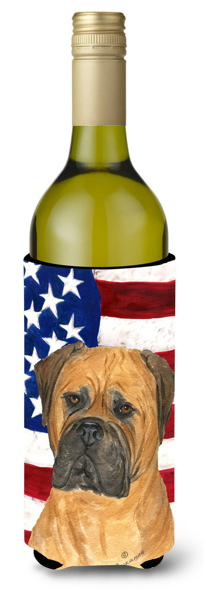 USA American Flag with Bullmastiff Wine Bottle Beverage Insulator Beverage Insulator Hugger by Caroline&#39;s Treasures