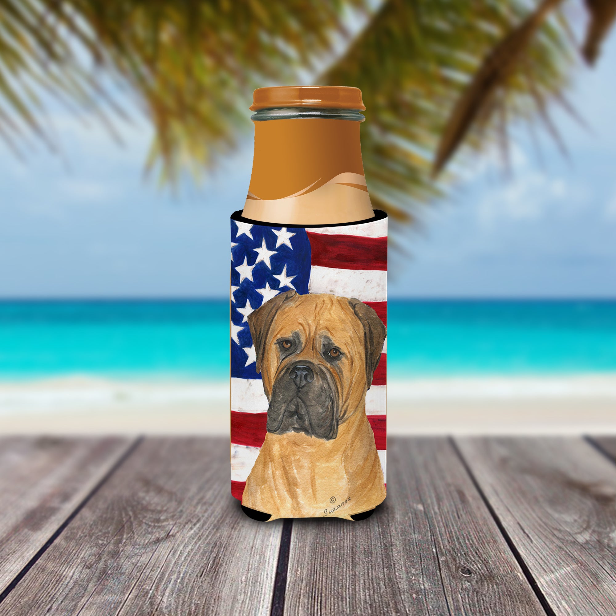 USA American Flag with Bullmastiff Ultra Beverage Insulators for slim cans SS4001MUK.