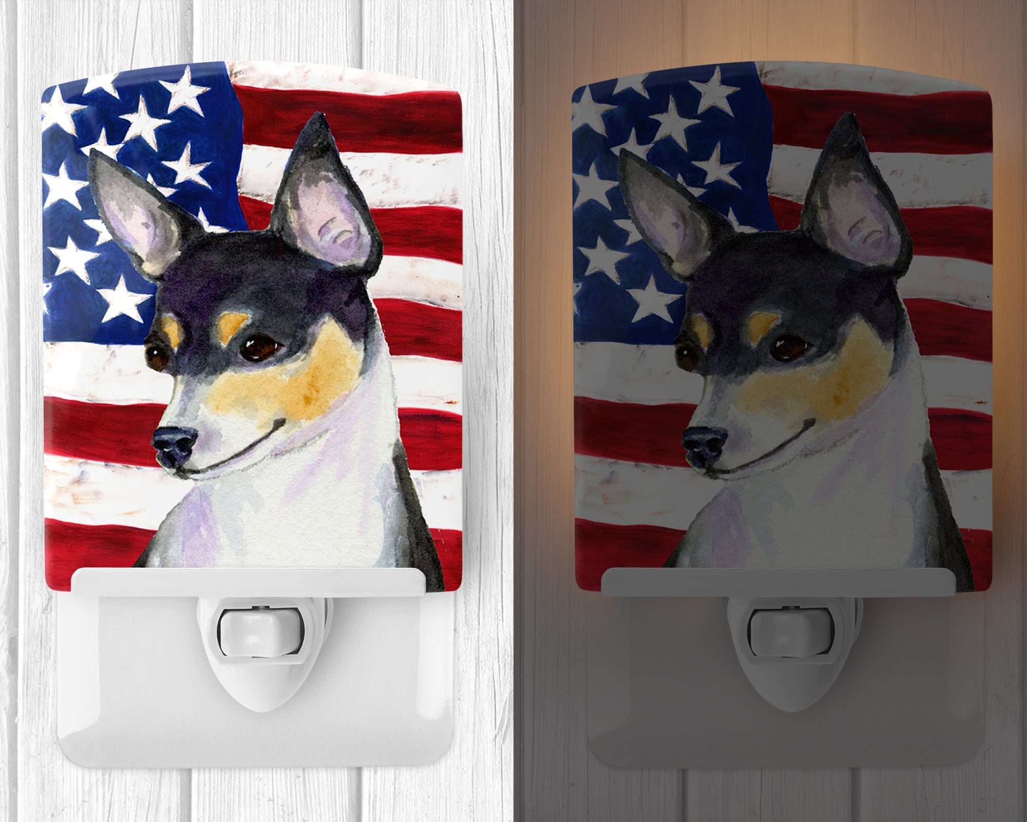 USA American Flag with Fox Terrier Ceramic Night Light SS4002CNL - the-store.com