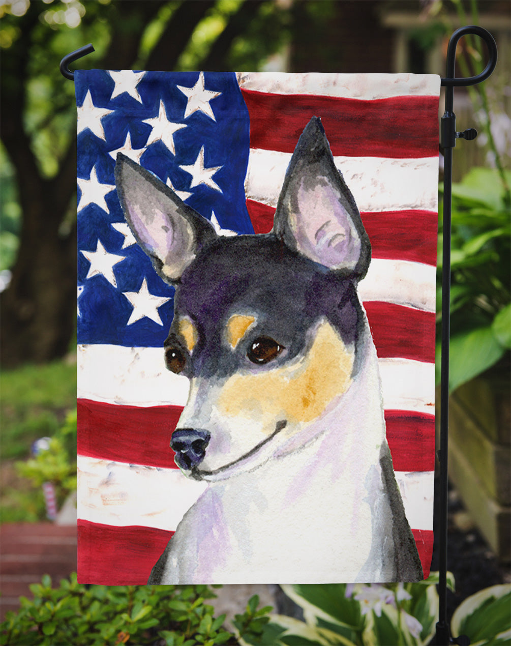 USA American Flag with Fox Terrier Flag Garden Size
