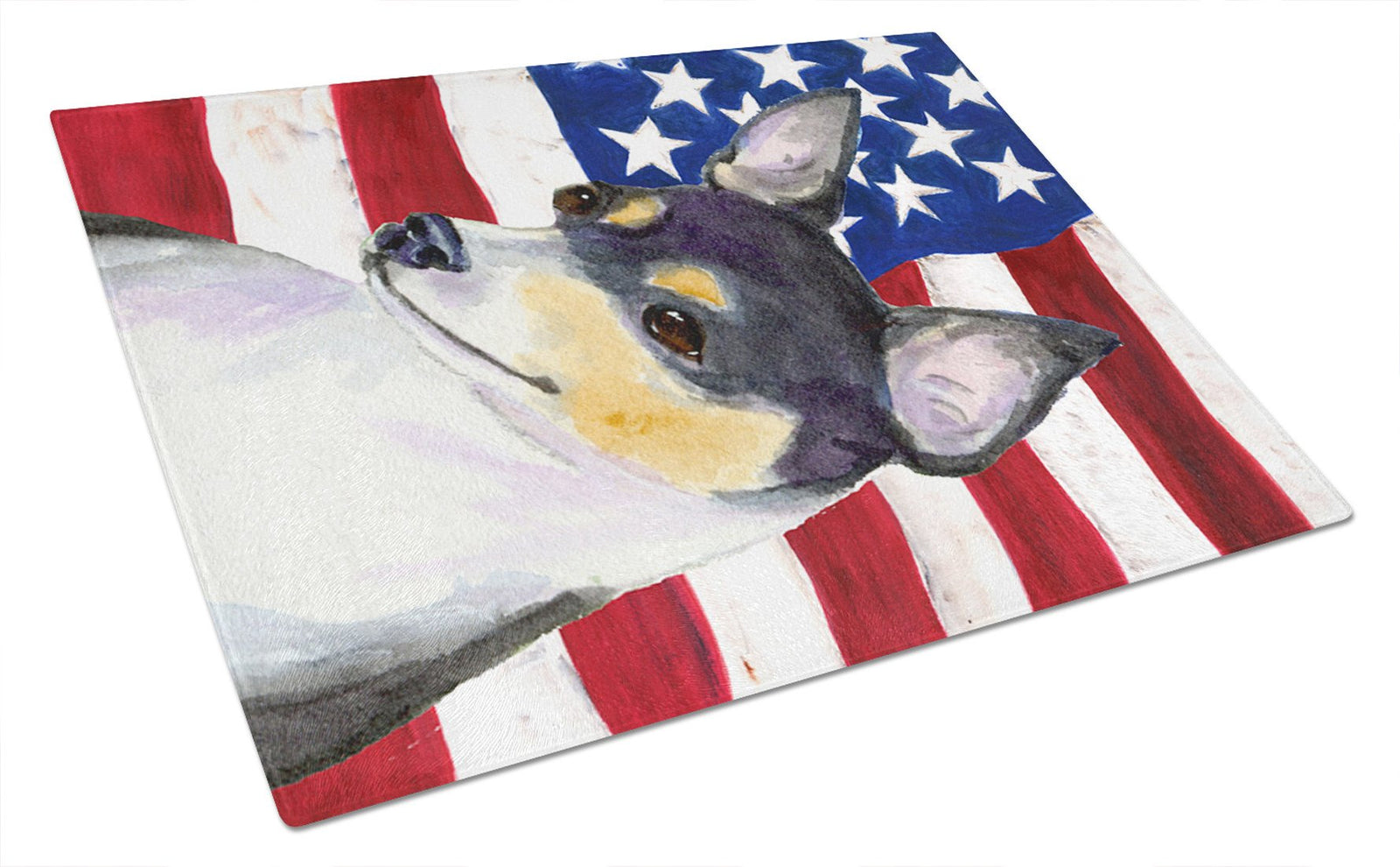 USA American Flag with Fox Terrier Glass Cutting Board Large by Caroline's Treasures