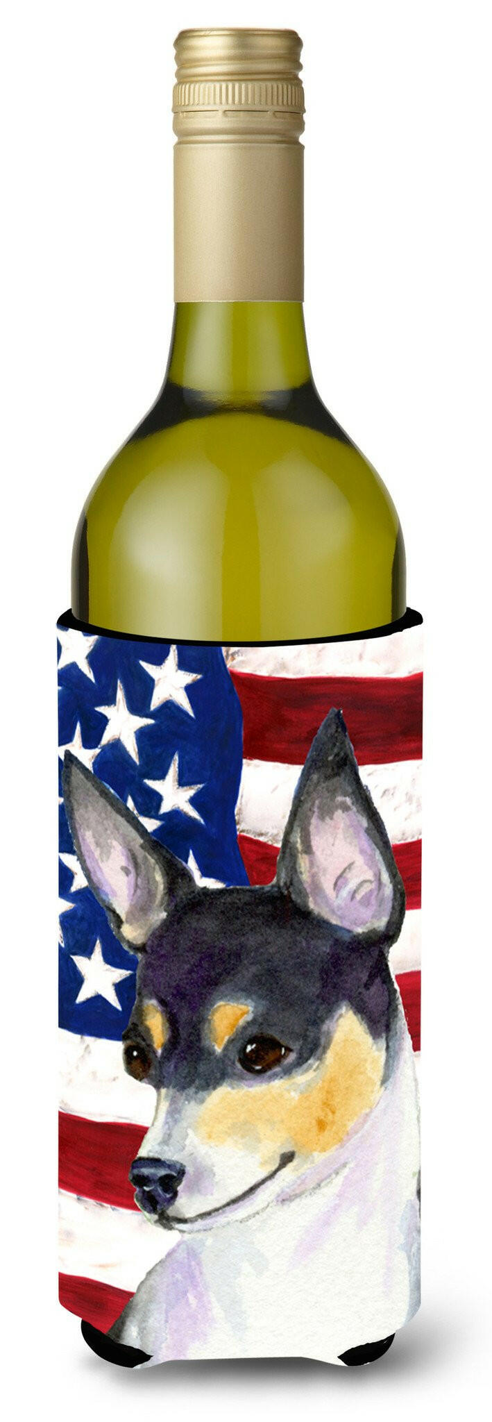 USA American Flag with Fox Terrier Wine Bottle Beverage Insulator Beverage Insulator Hugger by Caroline&#39;s Treasures