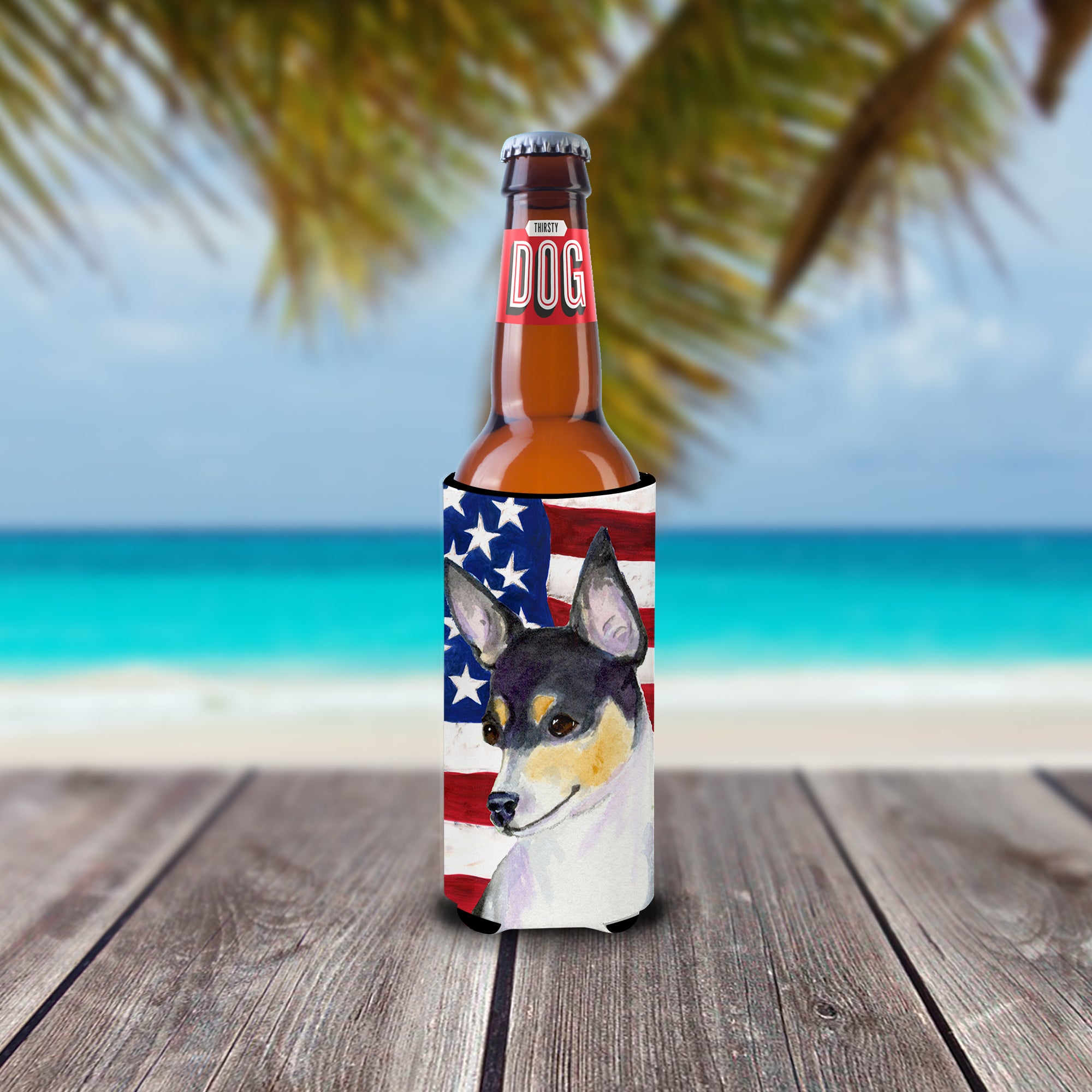 USA American Flag with Fox Terrier Ultra Beverage Insulators for slim cans SS4002MUK.