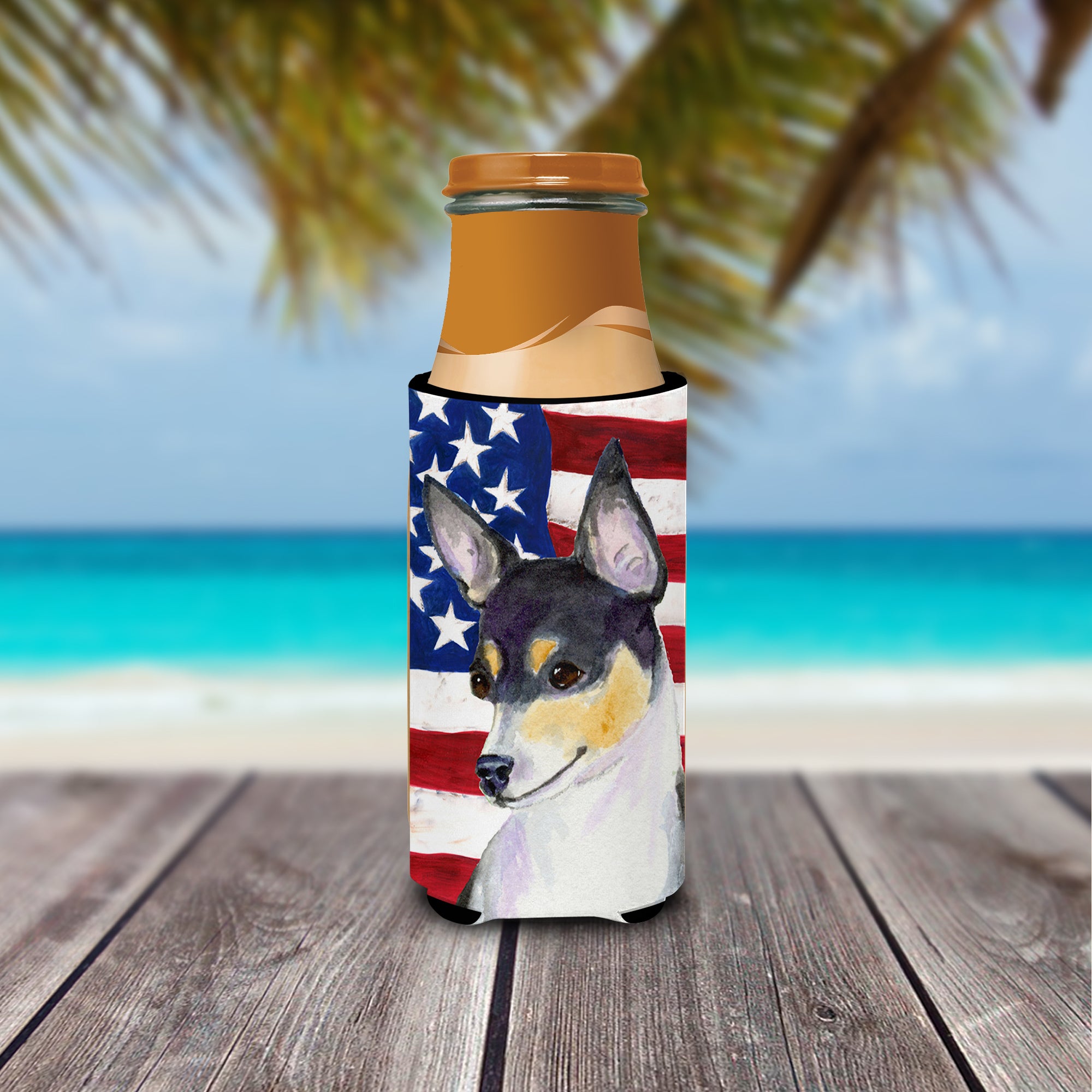 USA American Flag with Fox Terrier Ultra Beverage Insulators for slim cans SS4002MUK