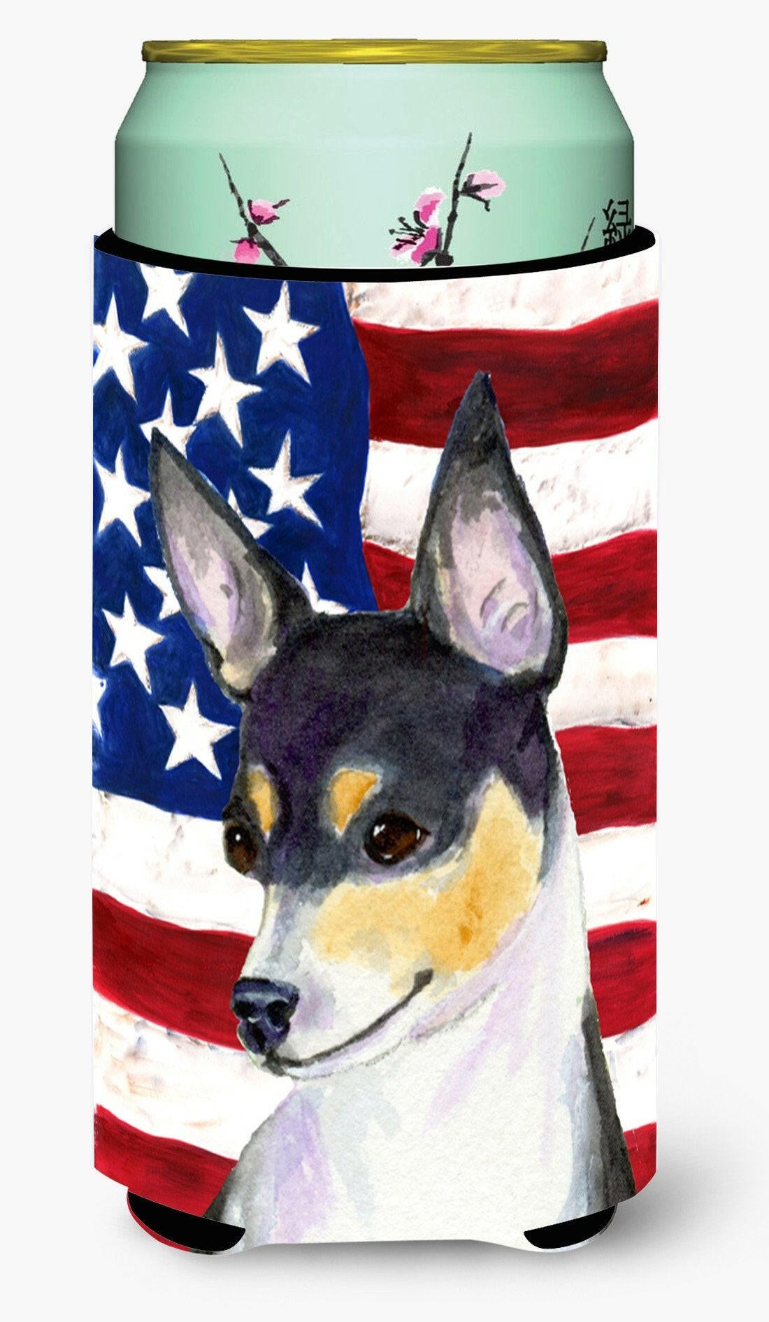 USA American Flag with Fox Terrier  Tall Boy Beverage Insulator Beverage Insulator Hugger by Caroline's Treasures