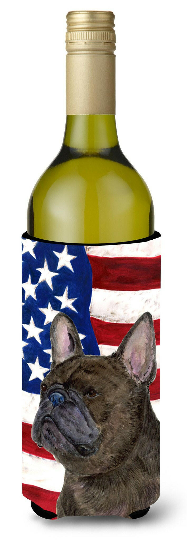 USA American Flag with French Bulldog Wine Bottle Beverage Insulator Beverage Insulator Hugger SS4003LITERK by Caroline&#39;s Treasures