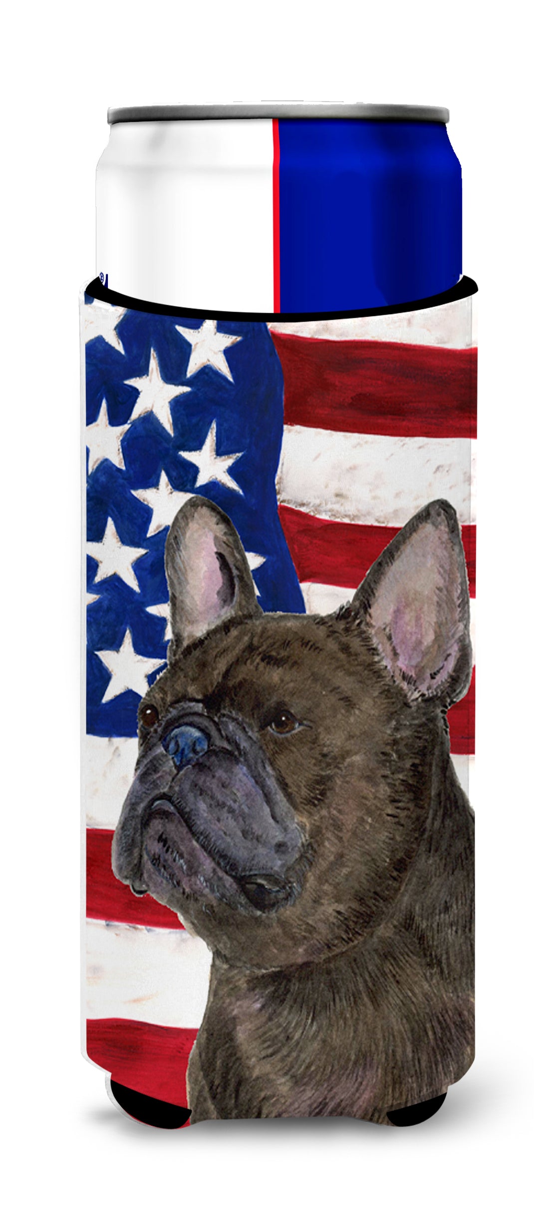 USA American Flag with French Bulldog Ultra Beverage Insulators for slim cans SS4003MUK