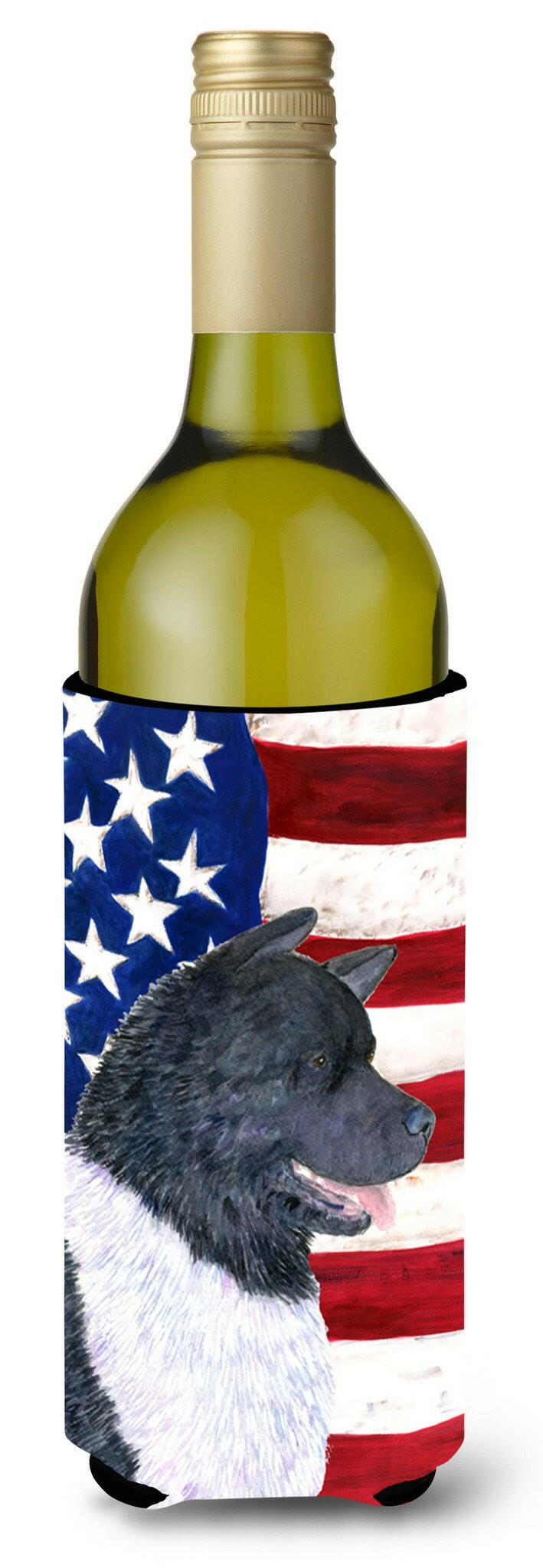 USA American Flag with Akita Wine Bottle Beverage Insulator Beverage Insulator Hugger by Caroline&#39;s Treasures