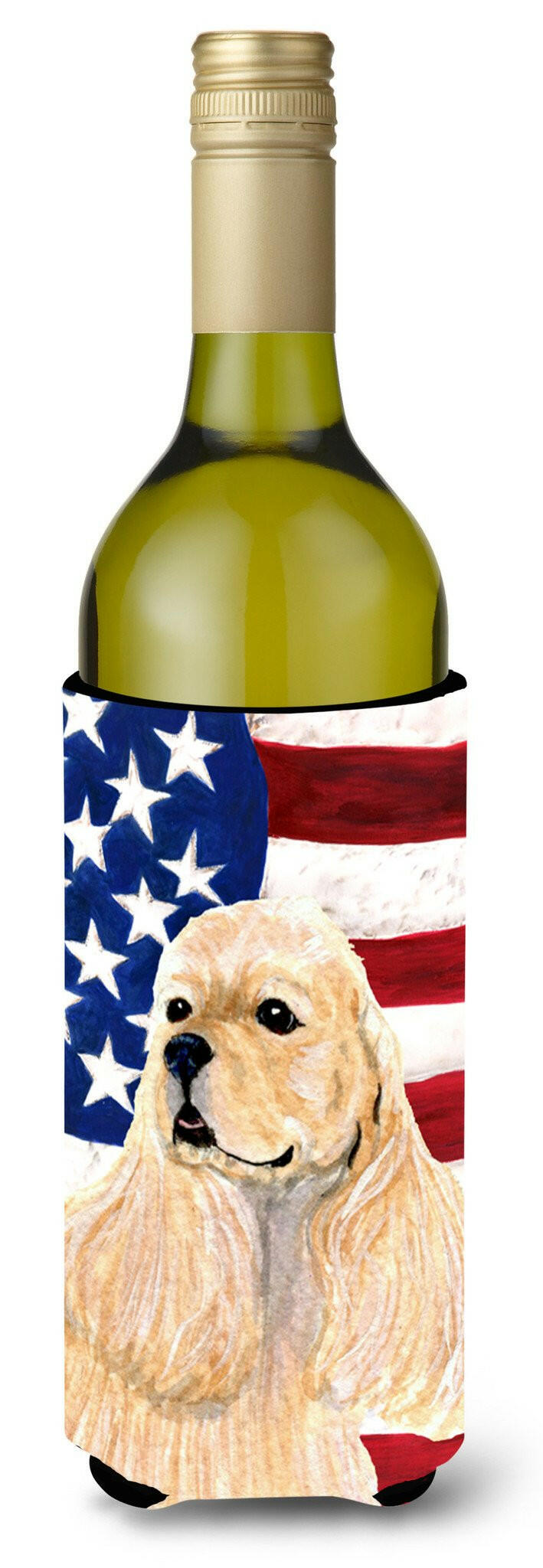 USA American Flag with Cocker Spaniel Wine Bottle Beverage Insulator Beverage Insulator Hugger by Caroline&#39;s Treasures