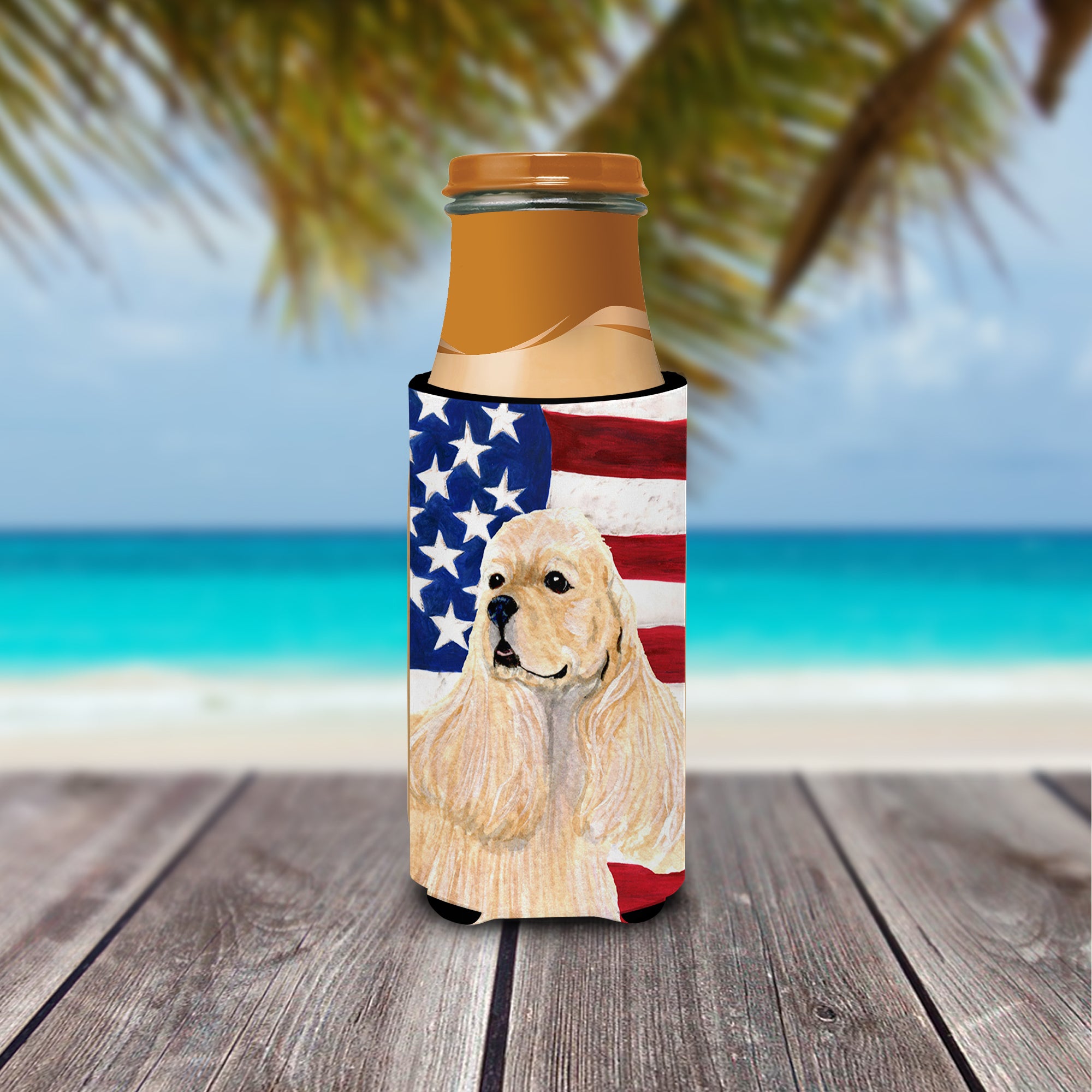USA American Flag with Cocker Spaniel Ultra Beverage Insulators for slim cans SS4006MUK.