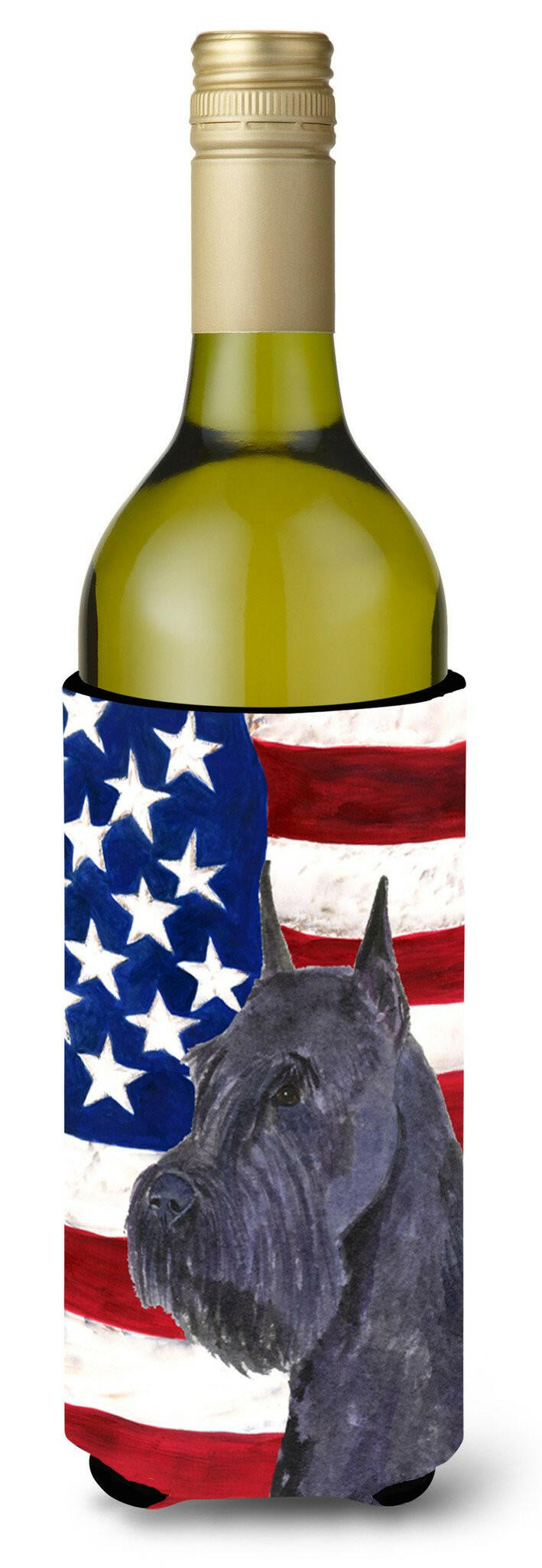 USA American Flag with Schnauzer Wine Bottle Beverage Insulator Beverage Insulator Hugger SS4007LITERK by Caroline's Treasures