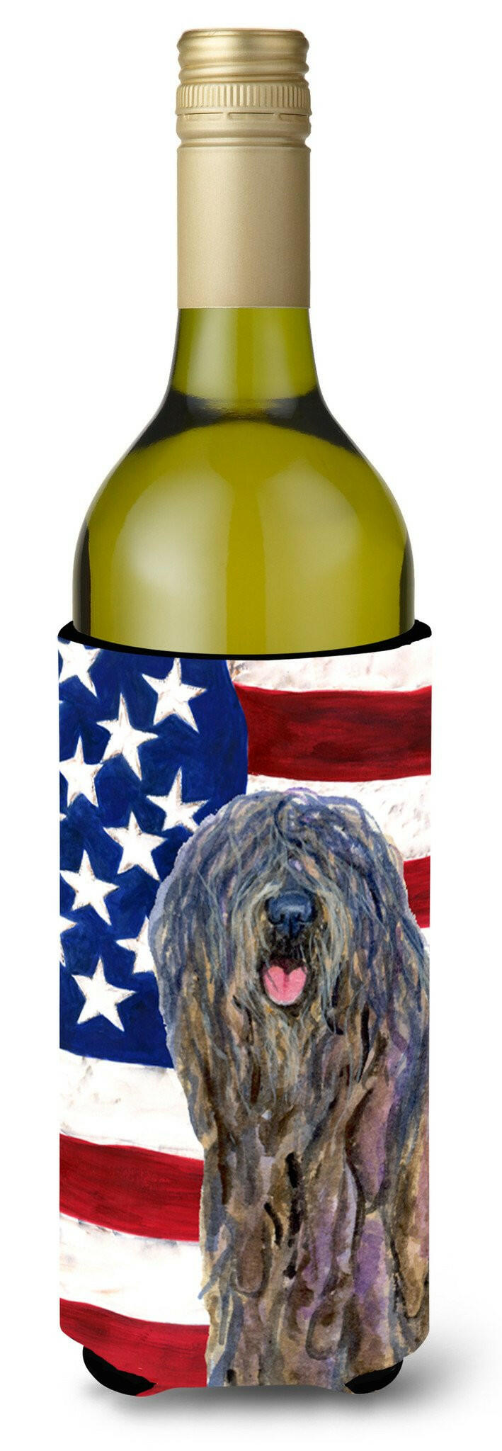 USA American Flag with Bergamasco Sheepdog Wine Bottle Beverage Insulator Beverage Insulator Hugger by Caroline&#39;s Treasures