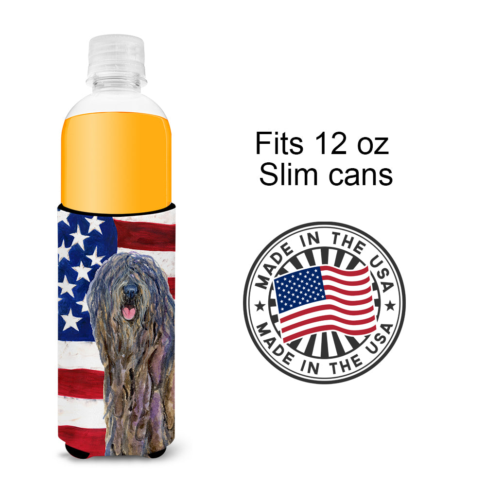 Drapeau américain des États-Unis avec des isolants de boisson Ultra de chien de berger de Bergamasco pour des canettes minces SS4008MUK