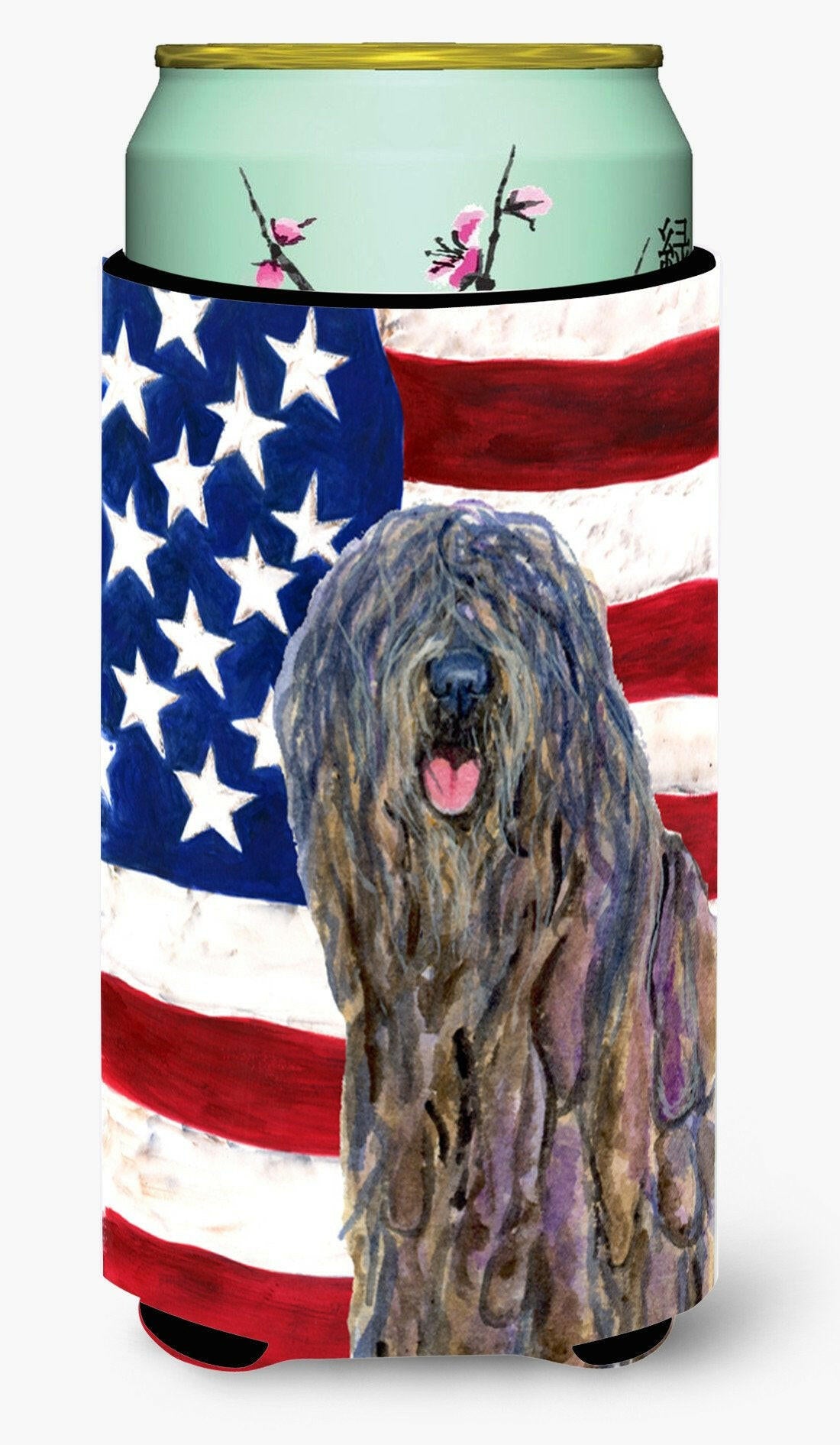 USA American Flag with Bergamasco Sheepdog  Tall Boy Beverage Insulator Beverage Insulator Hugger by Caroline's Treasures